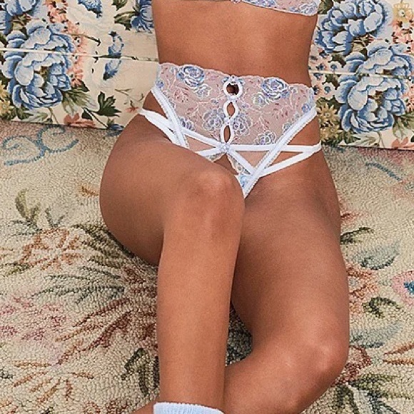 For Love And Lemons Sorbert Rose Cheeky Panty Blue XS NEW - Picture 4 of 8